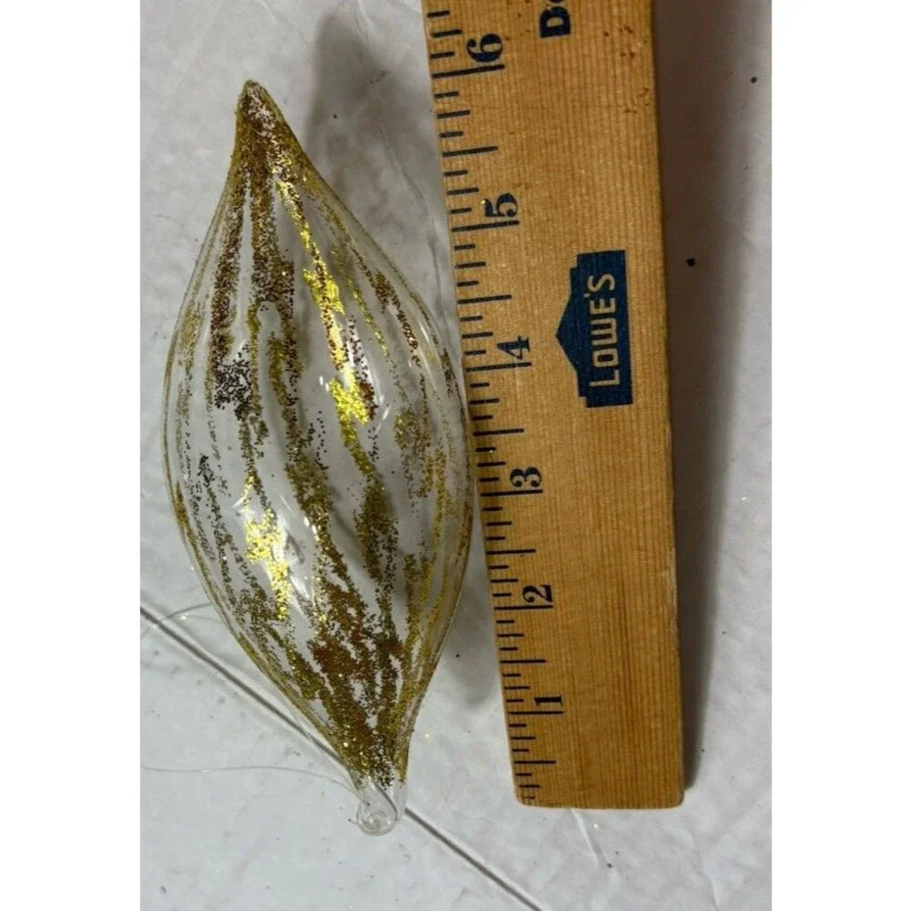 9 Clear Glass Christmas Ornaments Gold Glitter Hearts Balls Teardrops Vintage